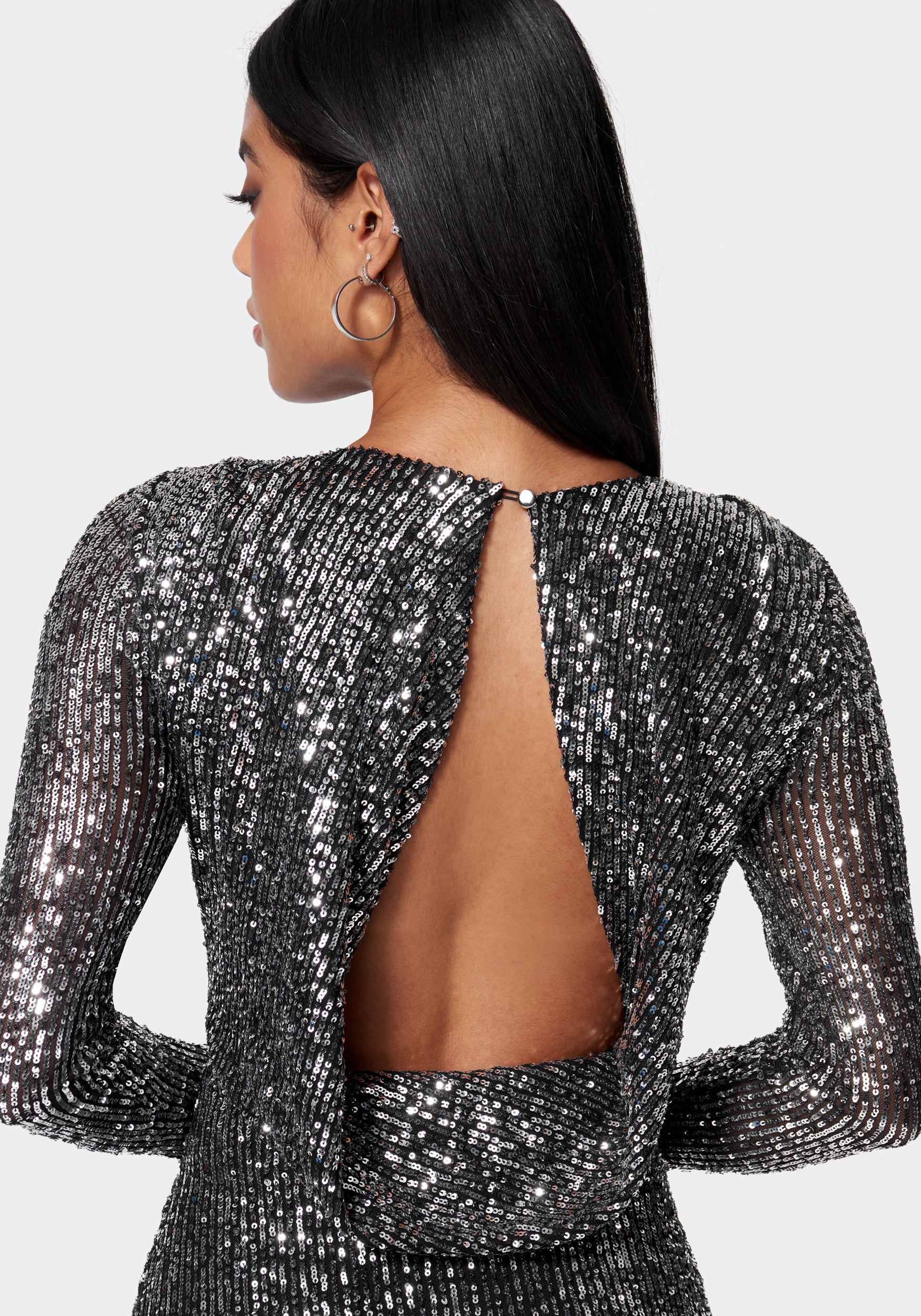 Sequin Cowl Back Midi Dress