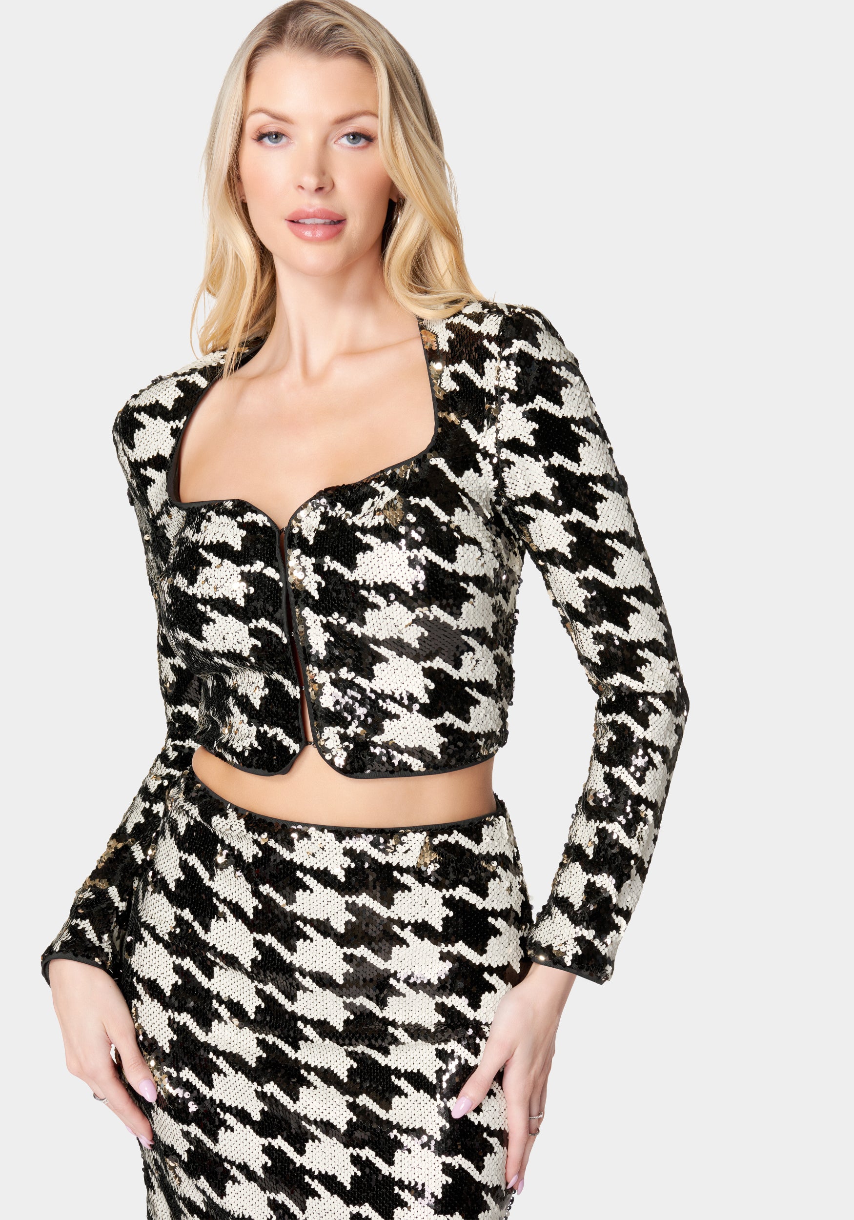 Sequin Houndstooth Notch Front Jacket