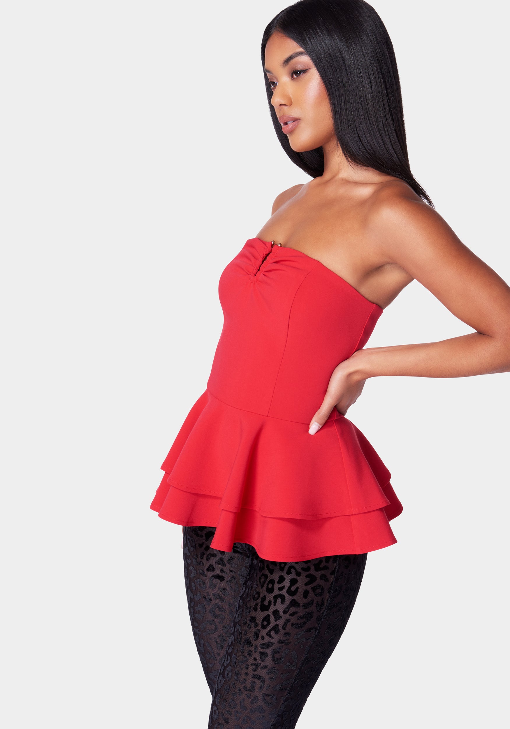 Strapless U Ring Peplum Top