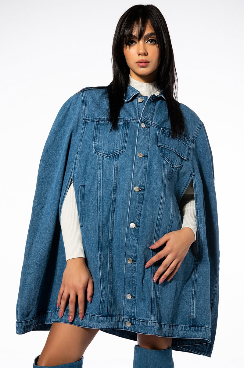 DON'T TALK LOUD DENIM TRENCH PONCHO