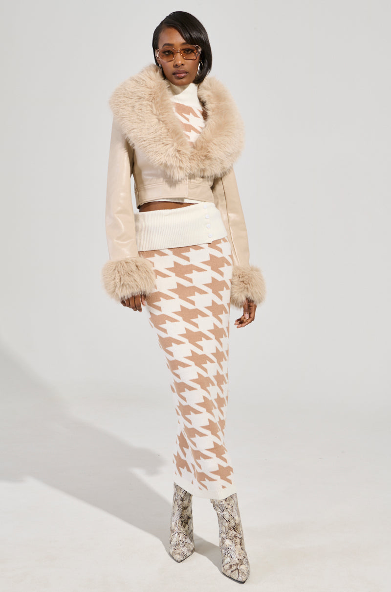 GISELE CROP FAUX FUR MOTO JACKET IN IVORY