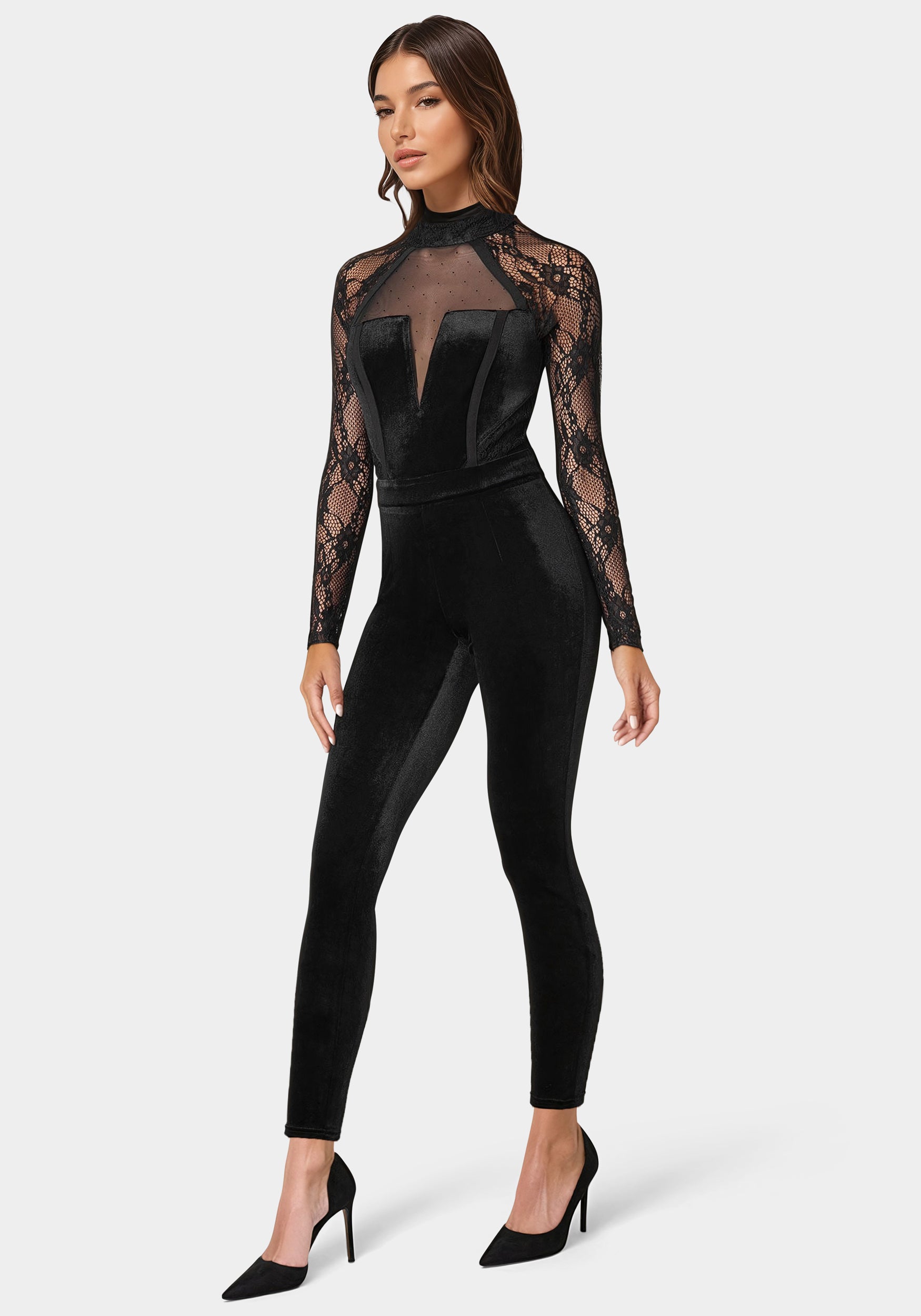 Lace Combo Velour Catsuit