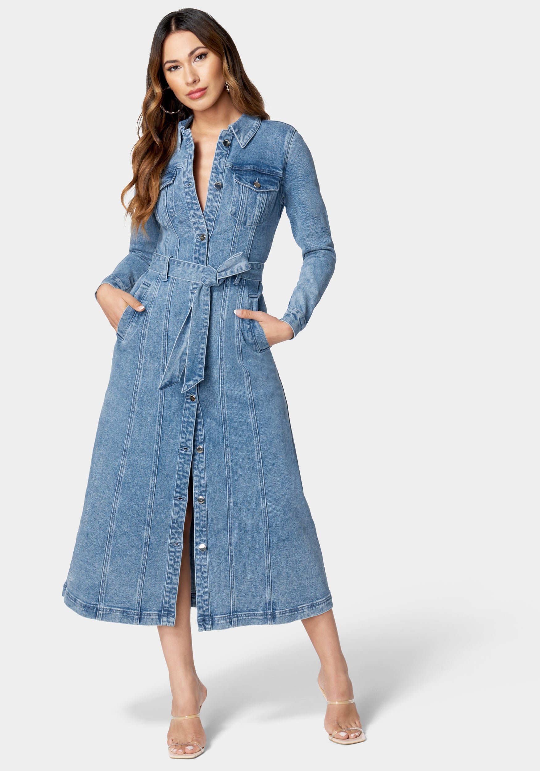 Button Down Long Denim Dress