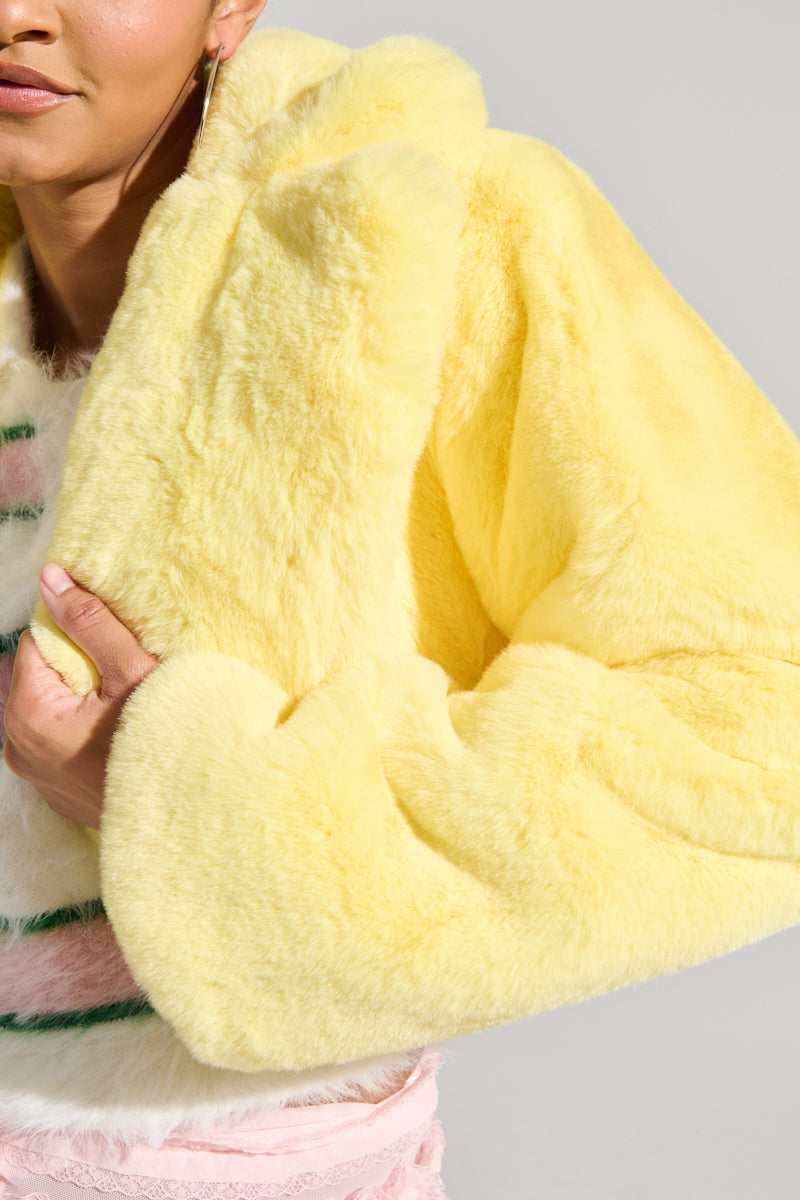 POPPY CROPPED FUR COAT IN YELLOW