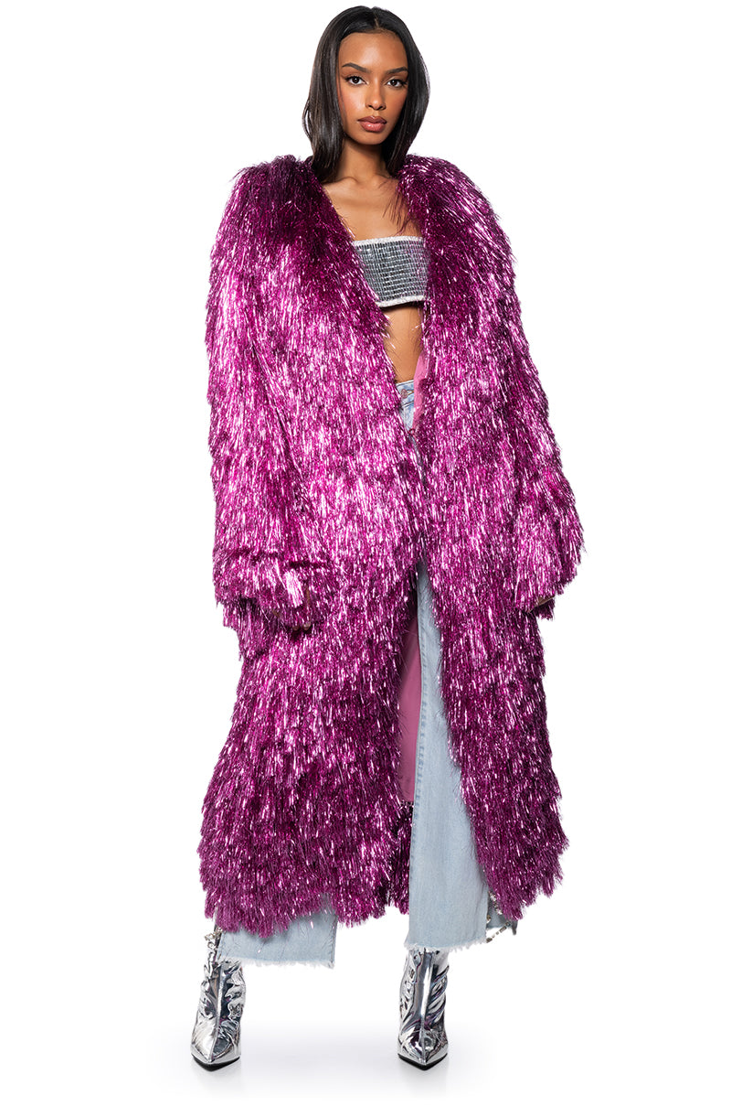 I'M SO FANCY TINSEL METALLIC SHAKET TRENCH IN PINK