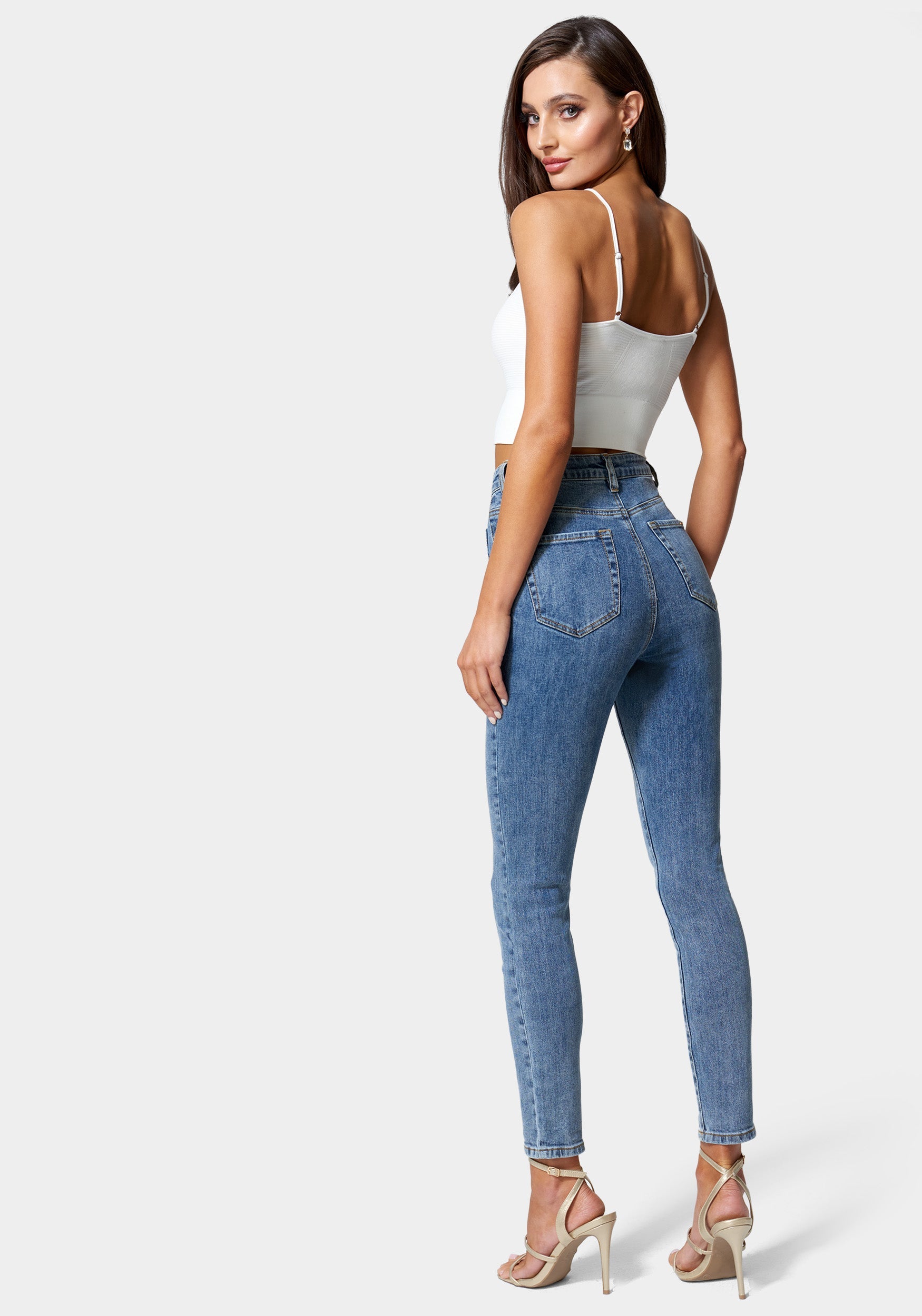 High Waist Patch Pocket Skinny Leg Jeans