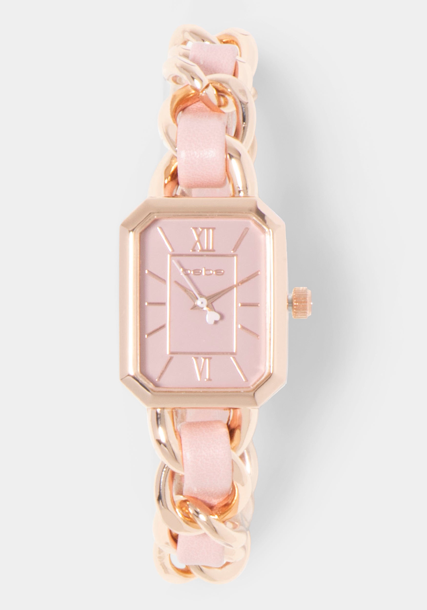 Baby Pink Strap and Rosegold Metal Chain Link Bracelet Watch