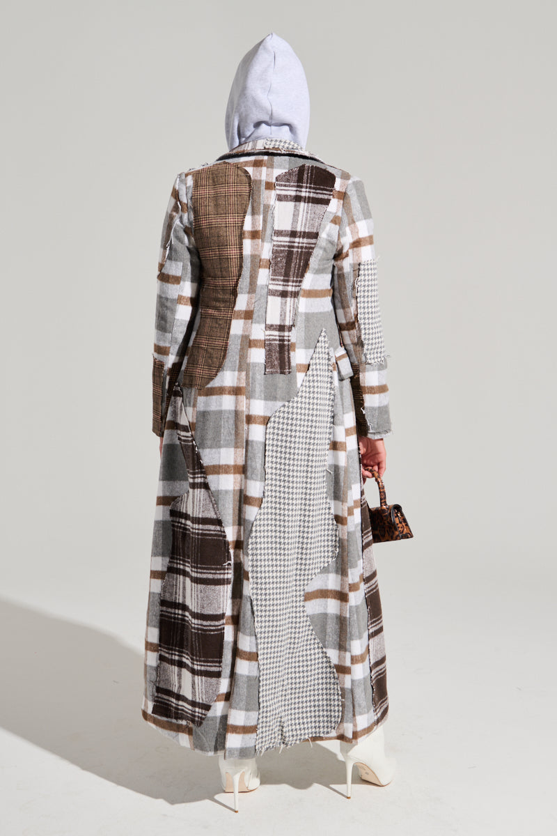 MIXED PLAID NOT FEELINGS PATCHWORK TRENCH