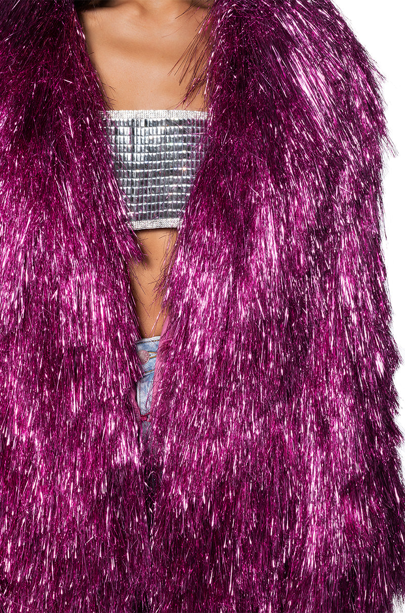 I'M SO FANCY TINSEL METALLIC SHAKET TRENCH IN PINK