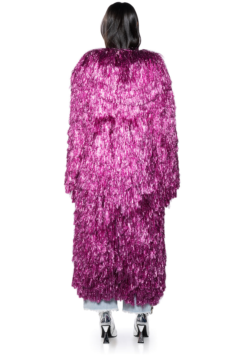 I'M SO FANCY TINSEL METALLIC SHAKET TRENCH IN PINK