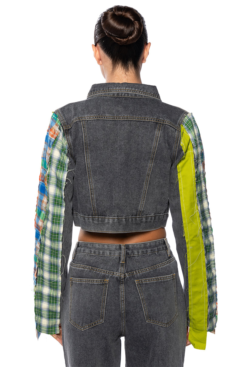 SOMETHIN NEW PLAID DETAIL DENIM JACKET