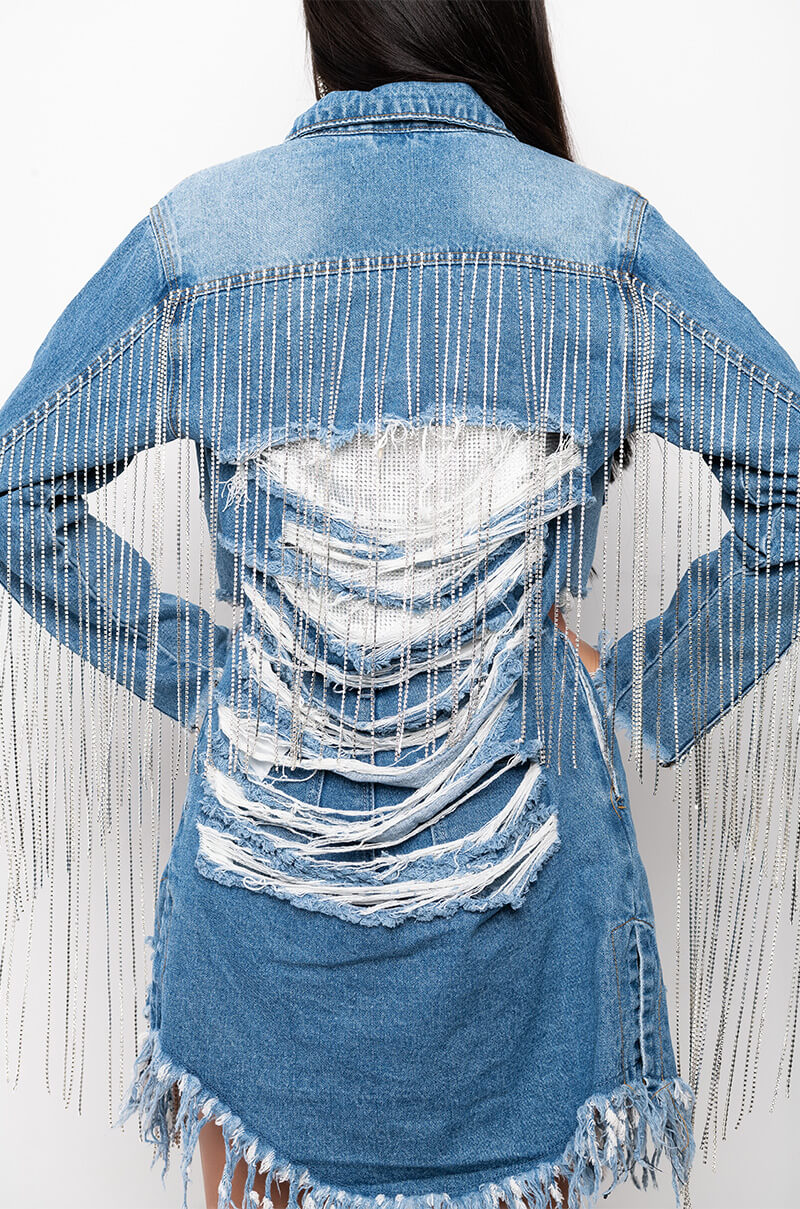 DOLLYS SIS RHINESTONE LONG DENIM JACKET