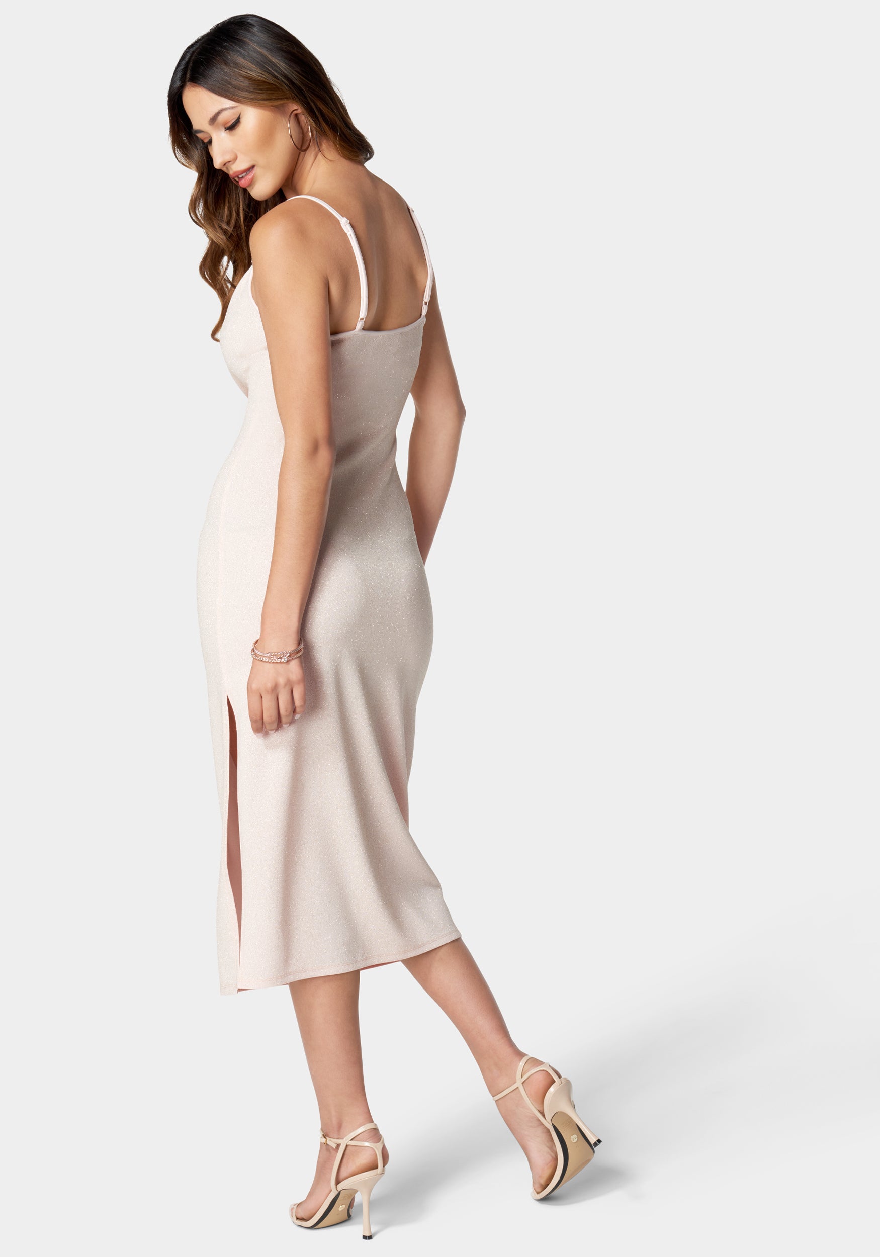 Cowl Neck Shine Midi Dress