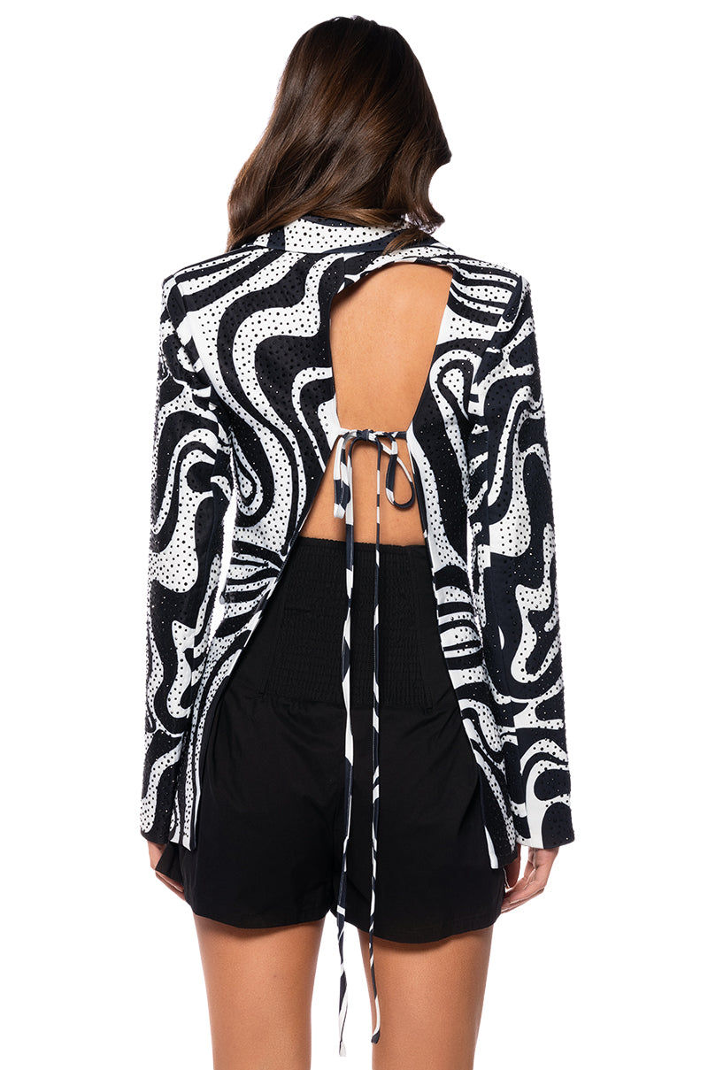 WAVY RHINESTONE OPEN BACK BLAZER