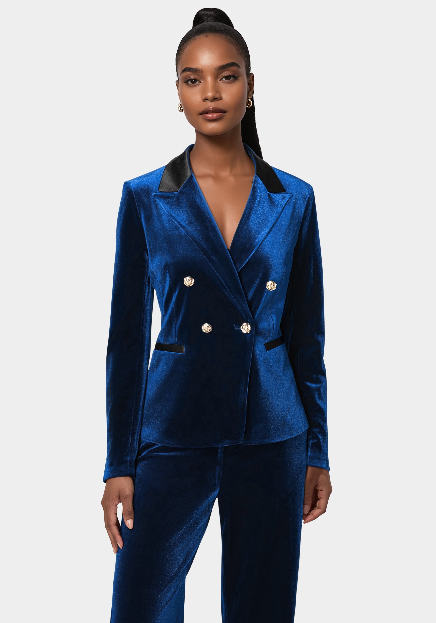 Double Breast Combo Satin Velour Blazer