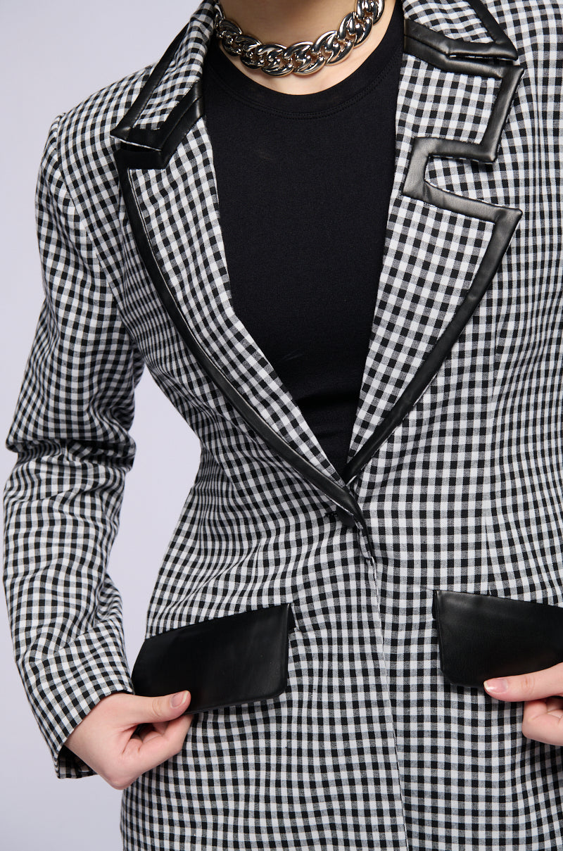 THE ONE GINGHAM BLAZER WITH PU TRIM