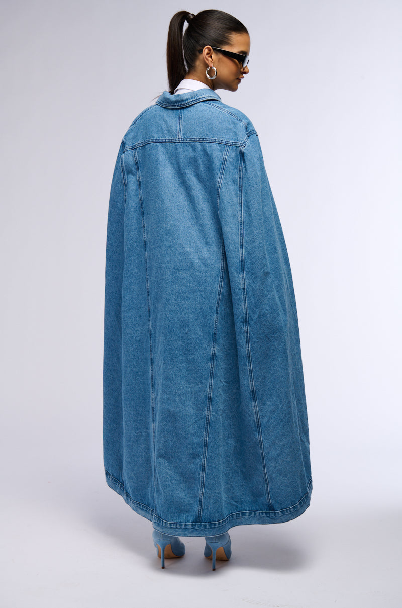 DON'T TALK LOUD MAXI DENIM PONCHO