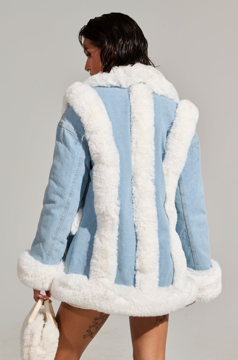 SITTING PRETTY FUR TRIM DENIM COAT