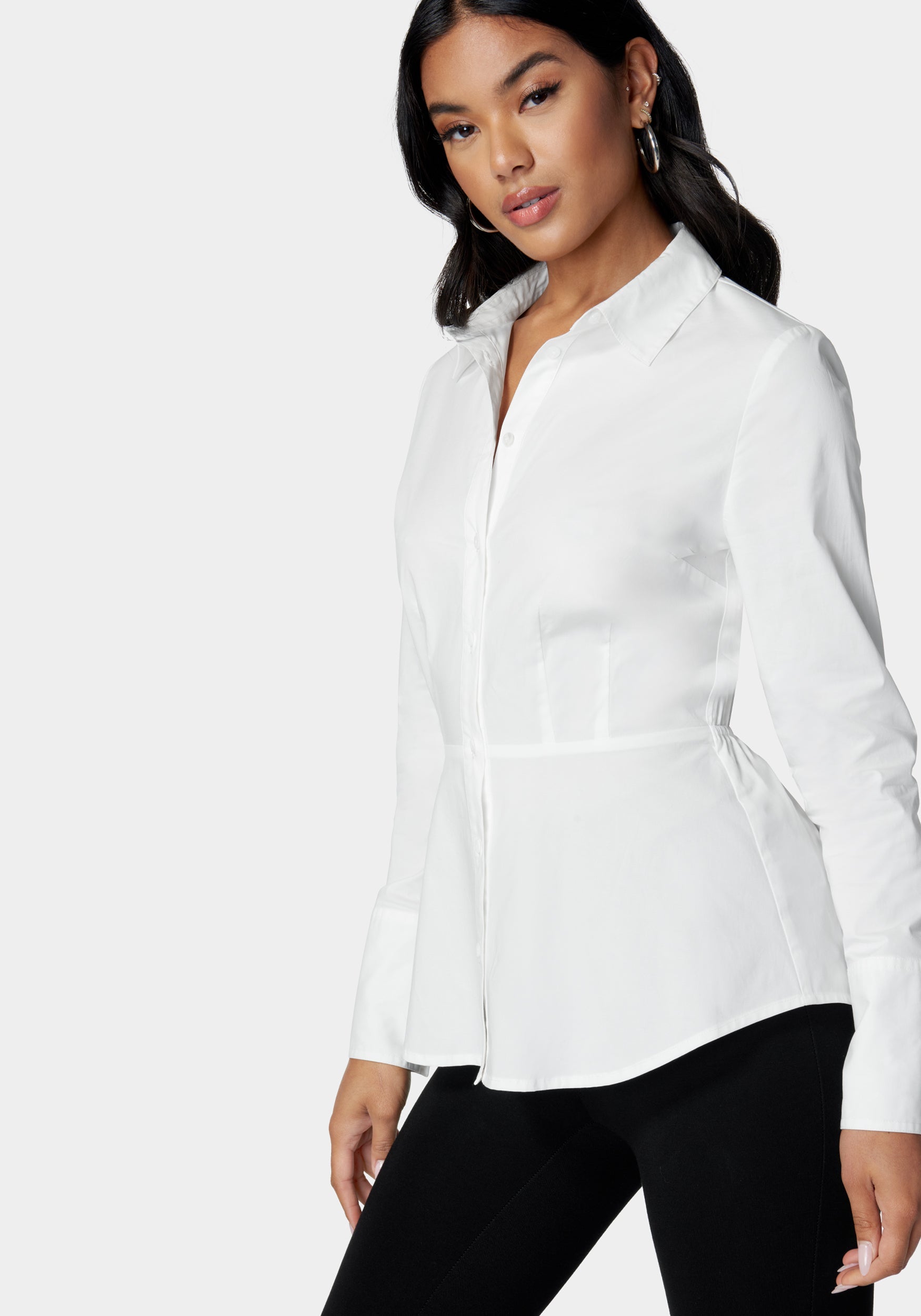 Shirt Collar Peplum Poplin Blouse