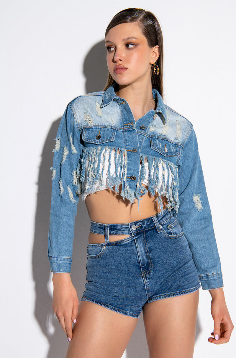 LIFE IS GOOD DISTRESSED CROP DENIM JACKET