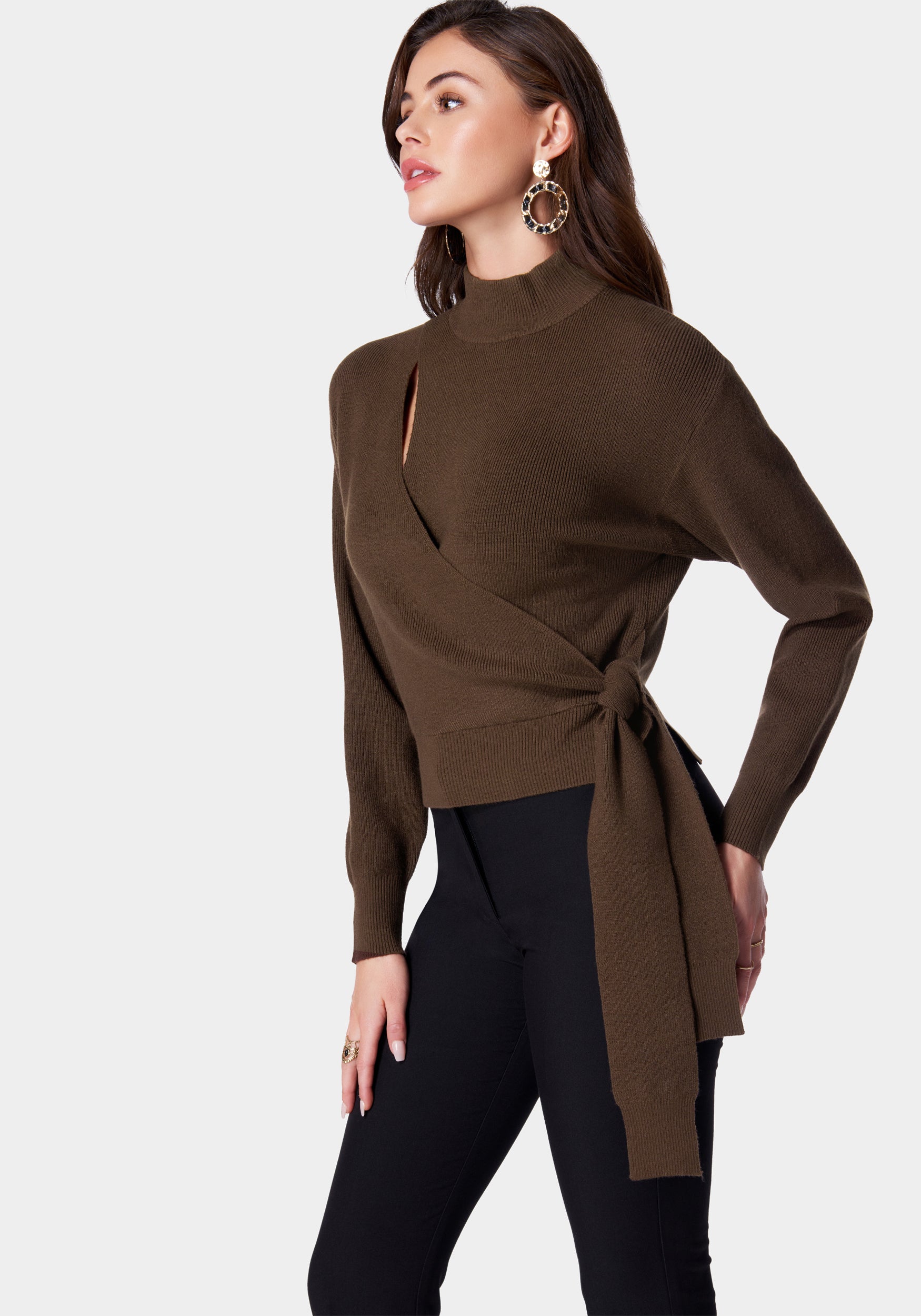 Wrap Front Mock Neck Sweater