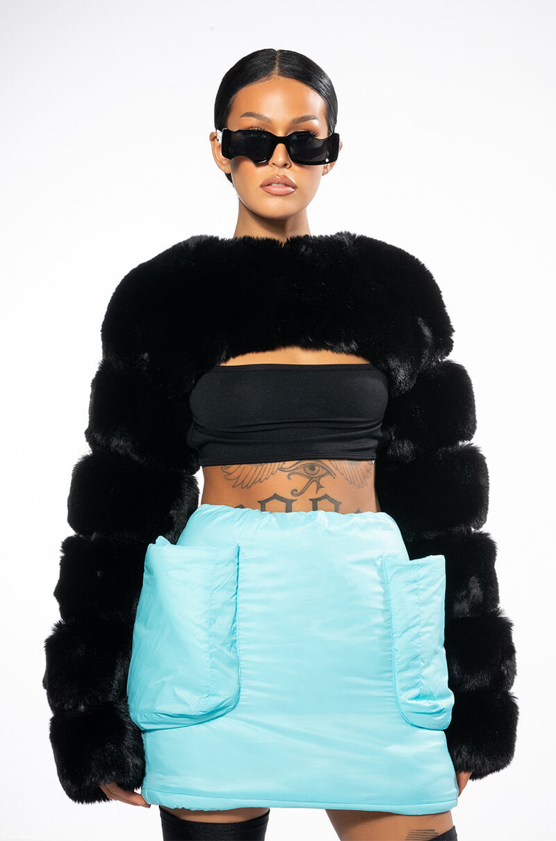 LADIES NIGHT ULTRA CROP FAUX FUR JACKET