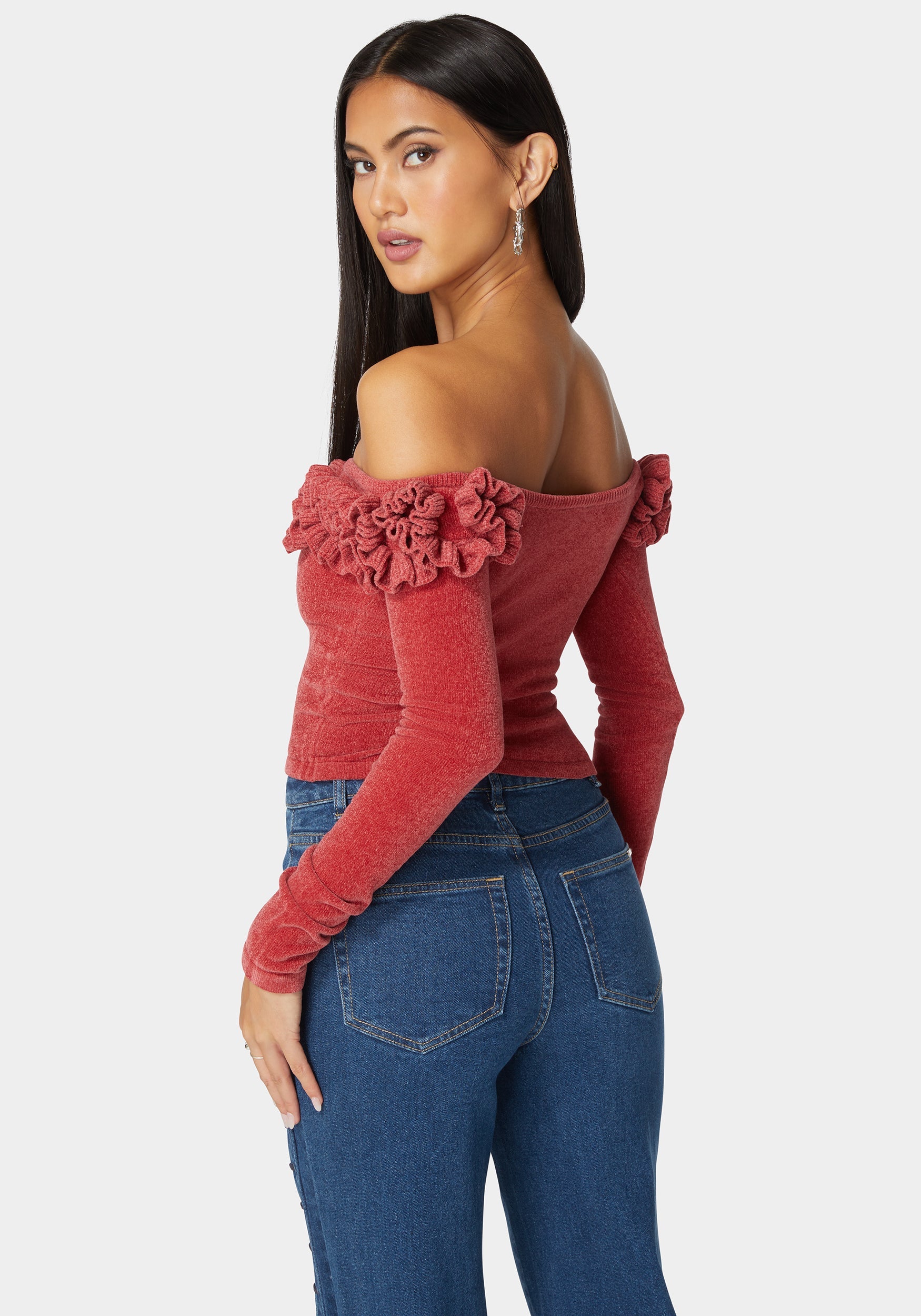 Off Shoulder Ruffle Detail Sweater