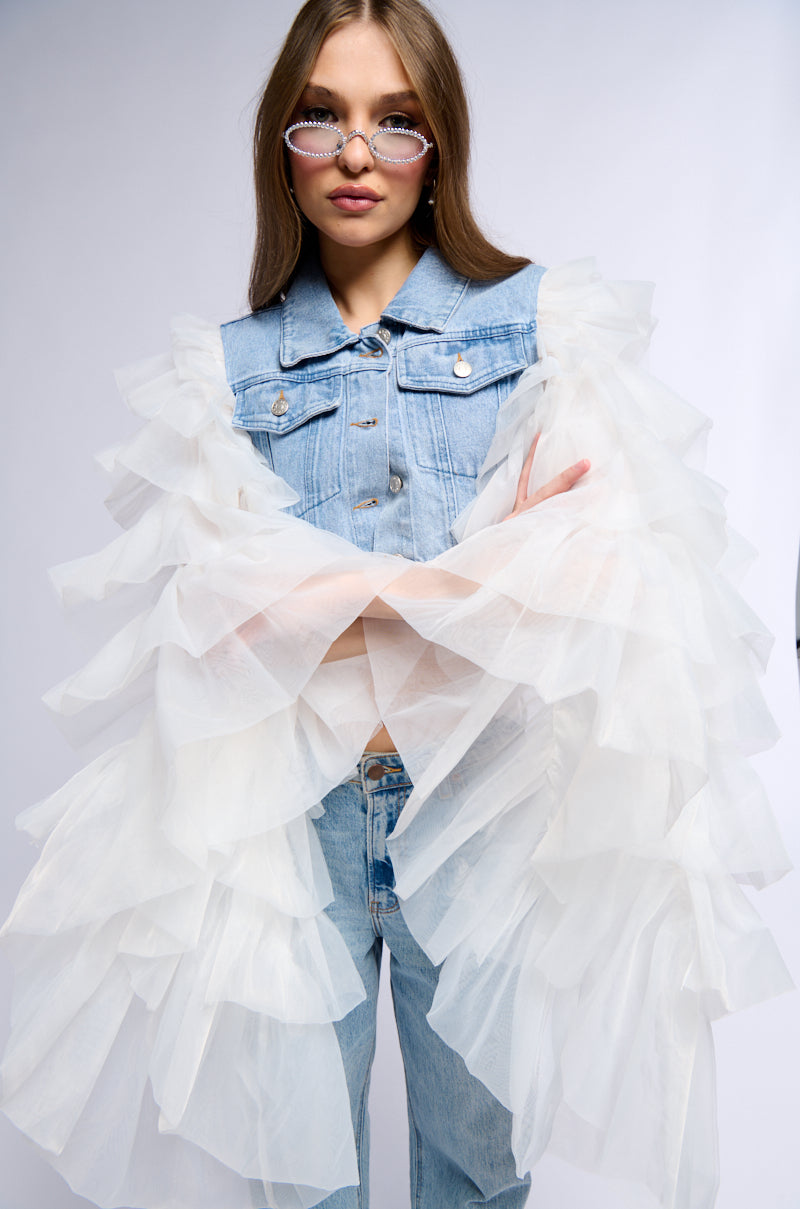 SWAN PRINCESS DENIM JACKET WITH RUFFLE SLEEVES