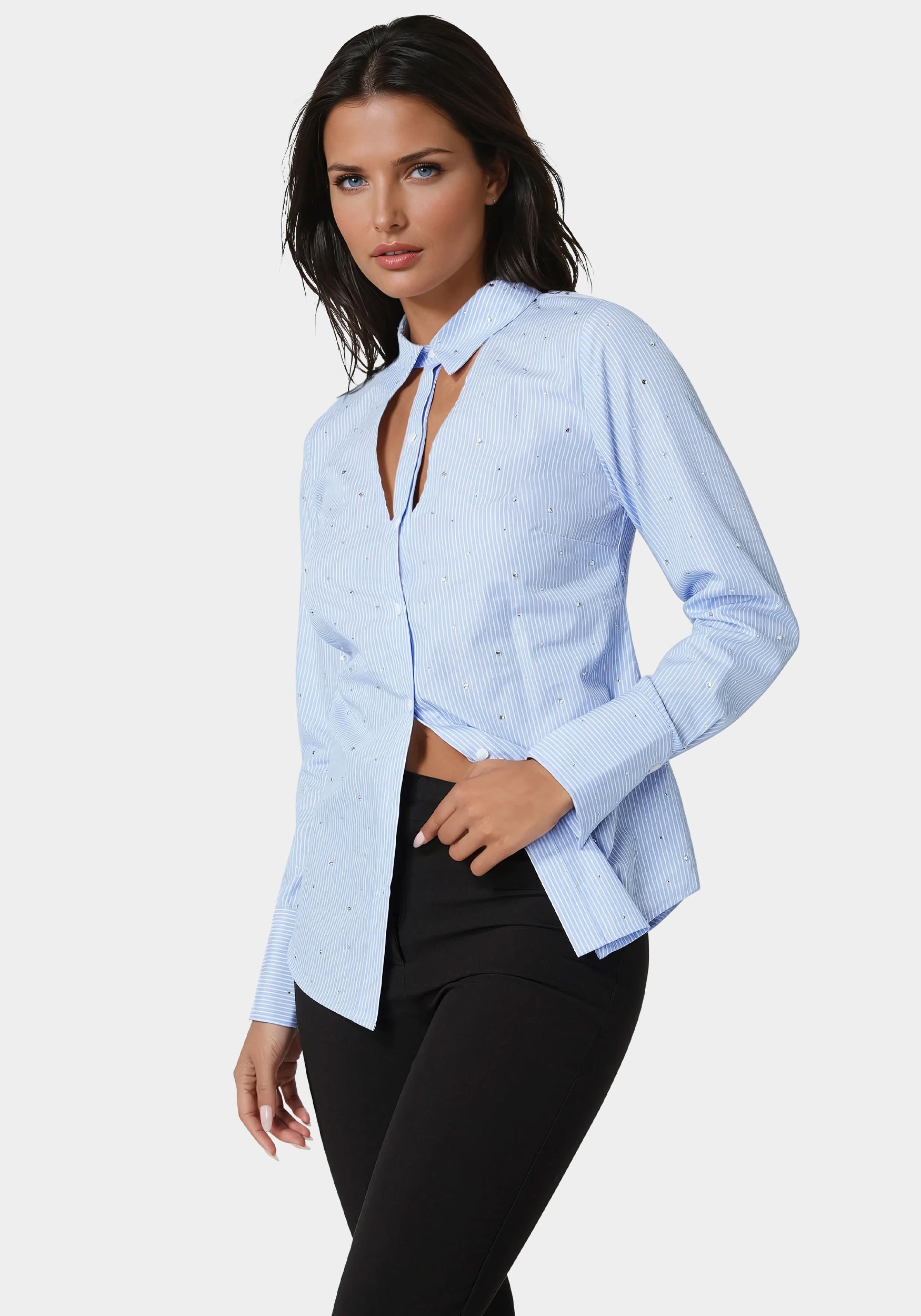 Cut out Rhinestone Poplin Blouse