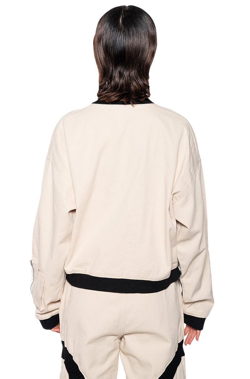 CURVE EFFECT RIB IVORY DENIM BOMBER