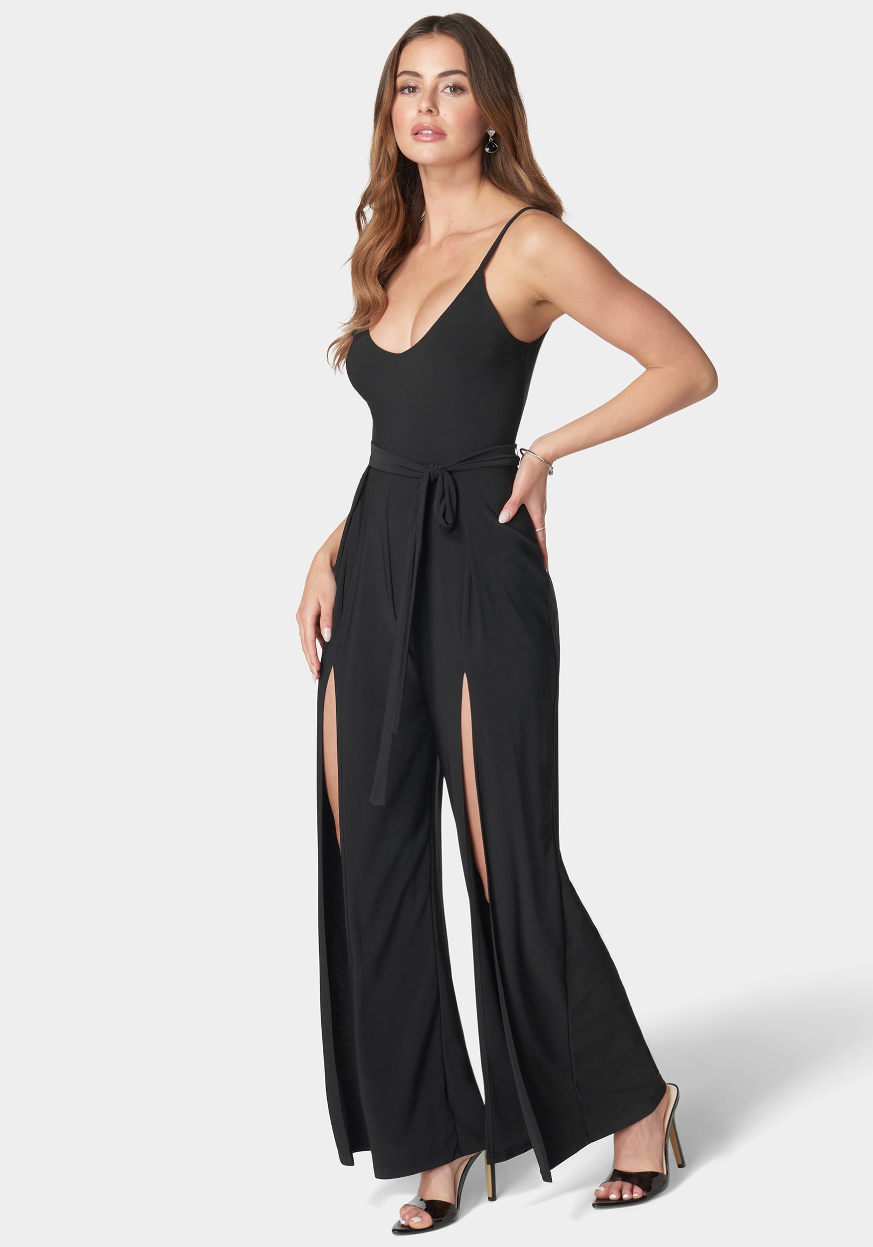 High Slit V-Neck Cami Strap Jumpsuit