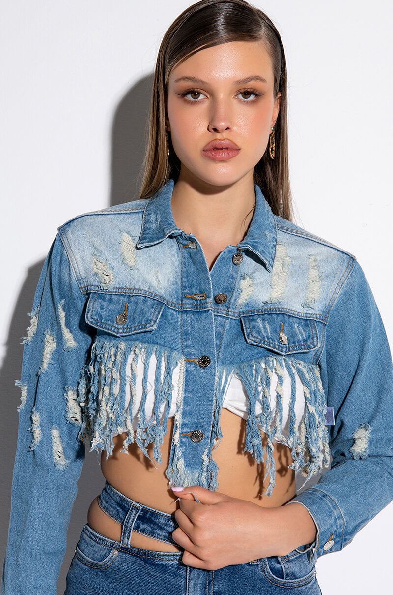 LIFE IS GOOD DISTRESSED CROP DENIM JACKET