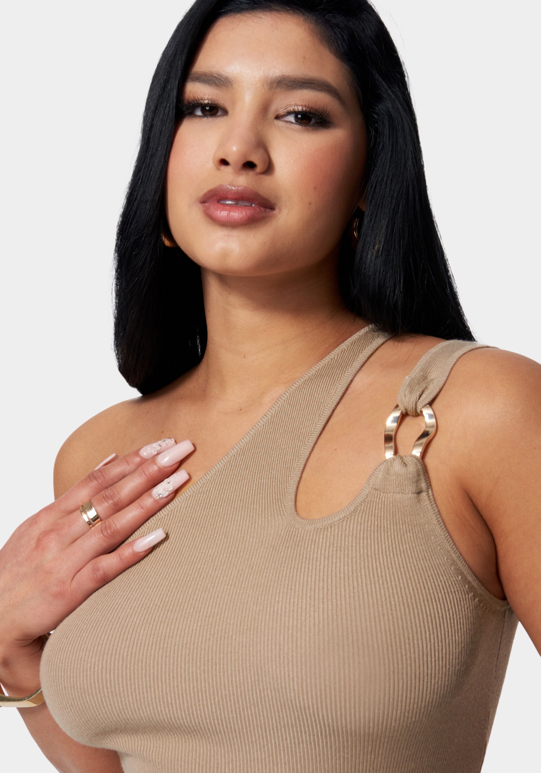 One Shoulder Ring Detail Sweater