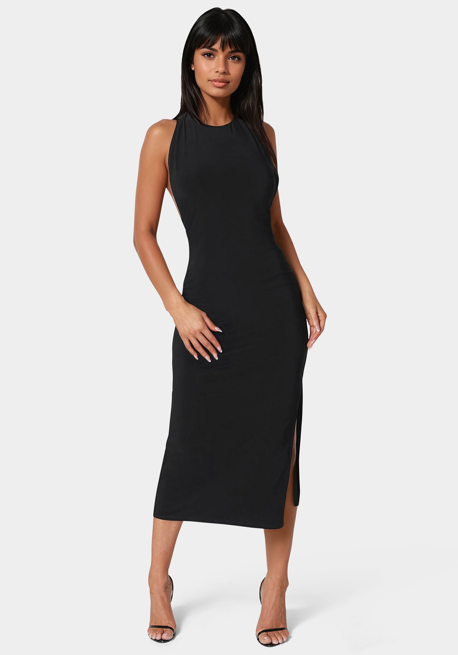 High Neck Cowl Maxi With Slit Dress