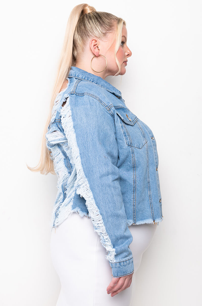 PLUS ULTRA DISTRESSED CROP DENIM JACKET