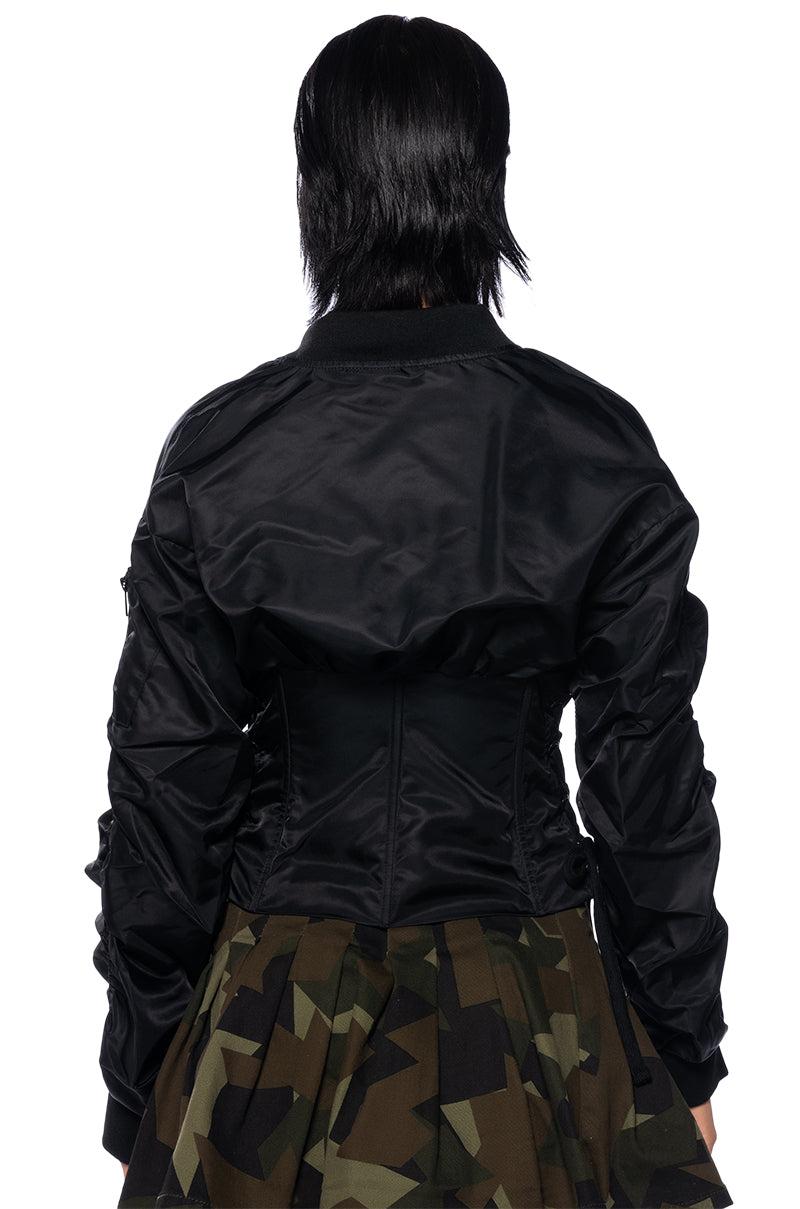 FITTED BOMBER WITH ADJUSTABLE SIDE LACE