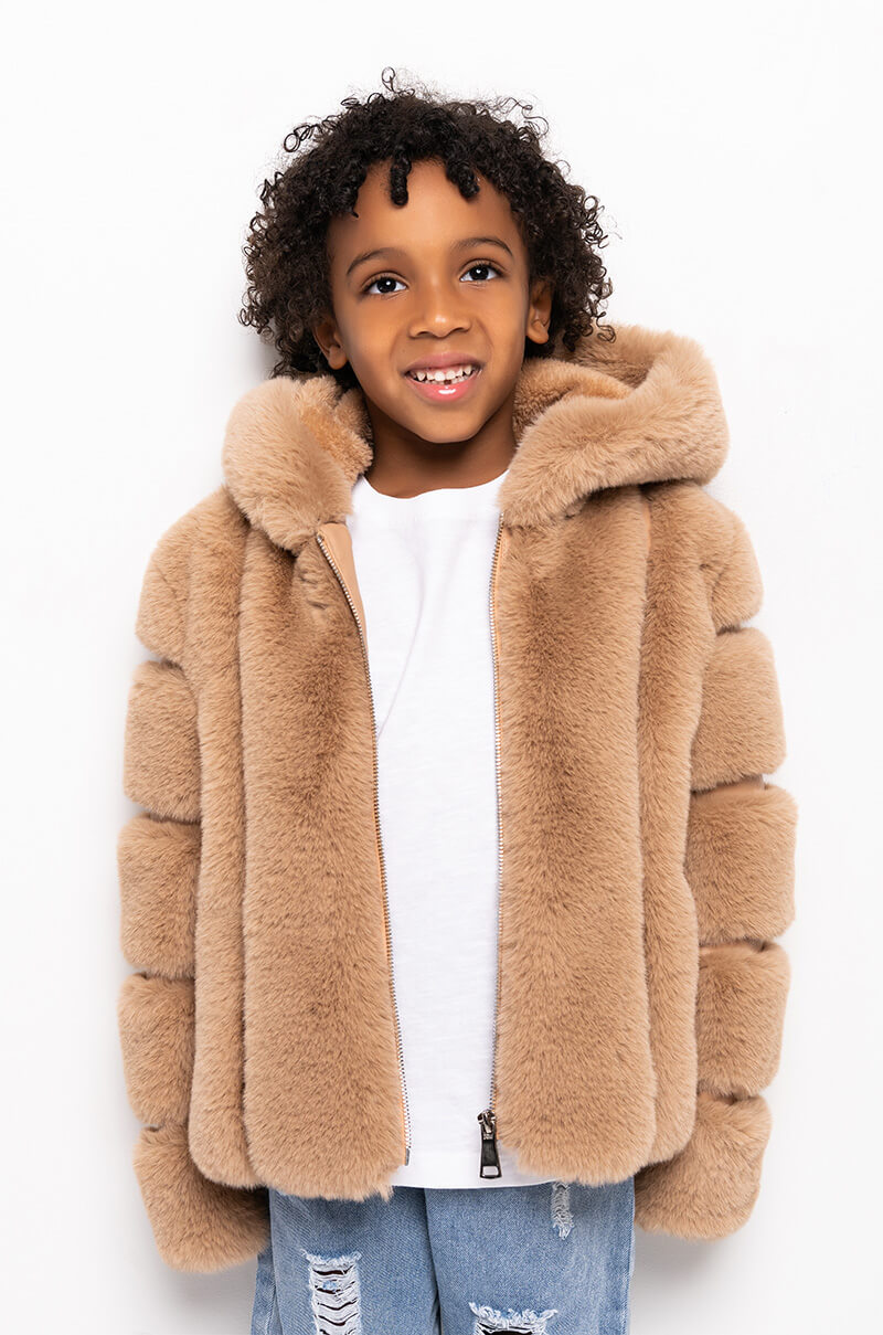 GOT IT FROM MY MAMA FAUX FUR HOODED JACKET