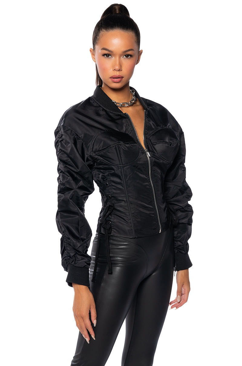 FITTED BOMBER WITH ADJUSTABLE SIDE LACE