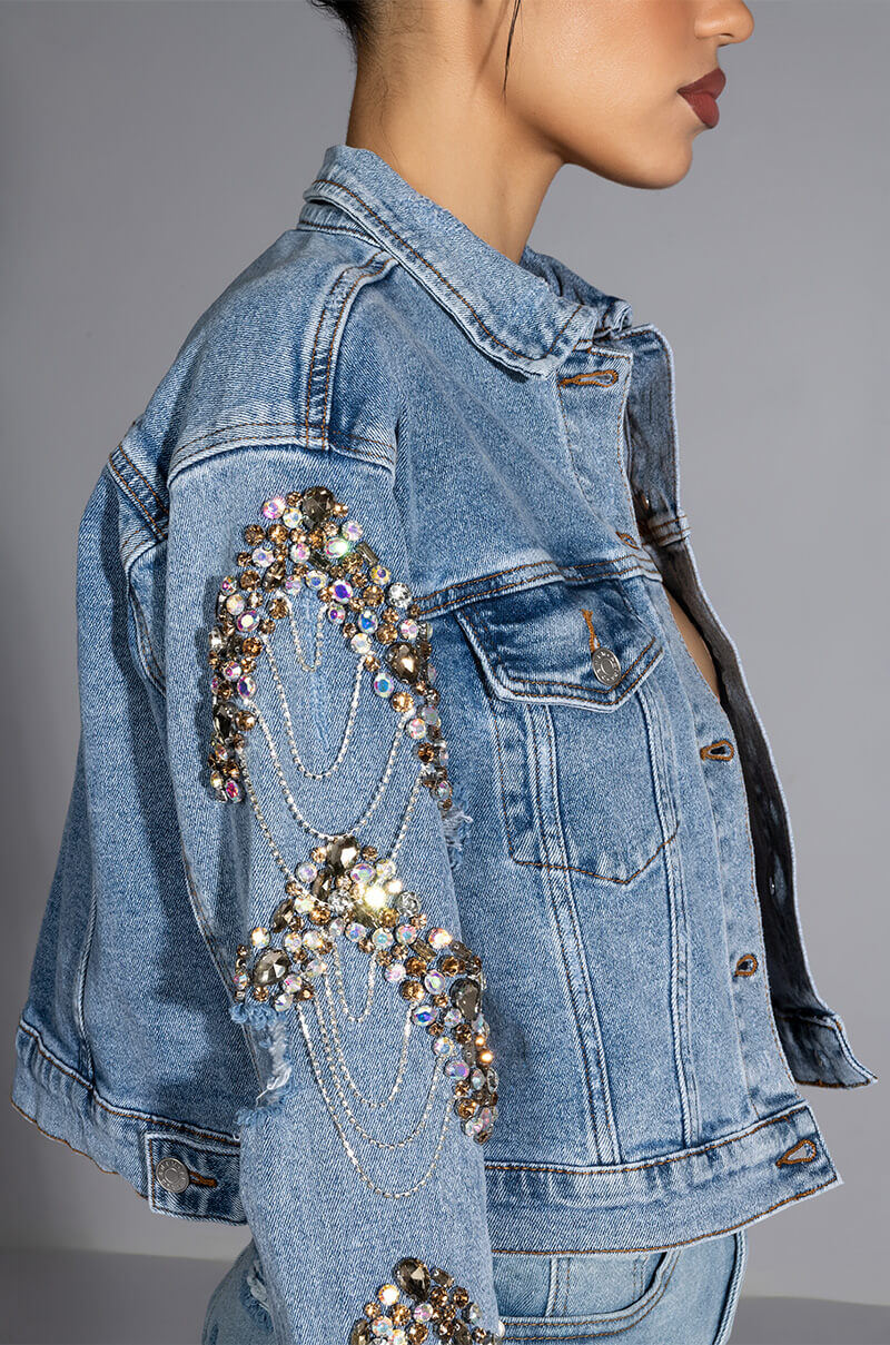 GLAMOROUS LIFE RHINESTONE JEAN JACKET