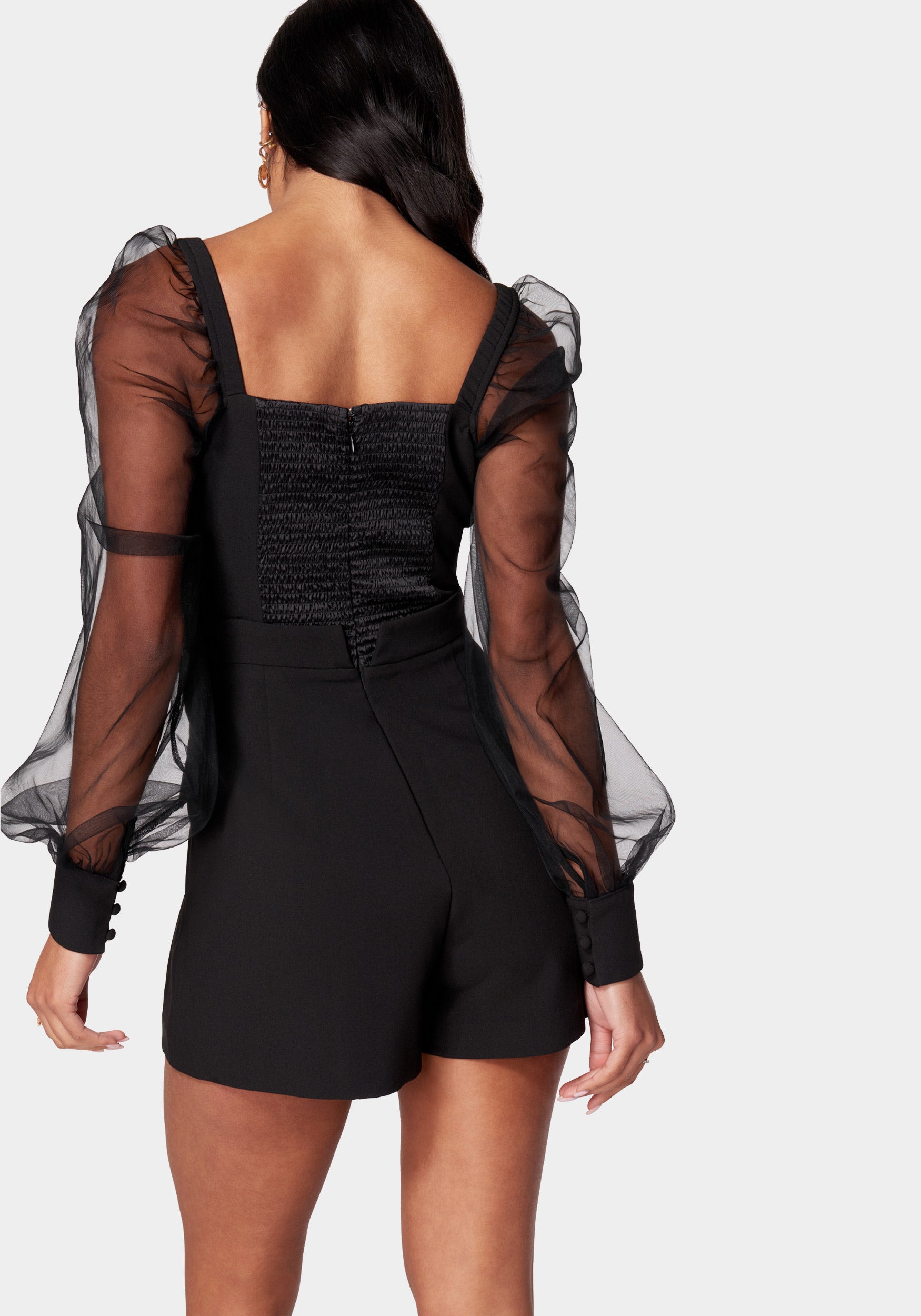 Mesh Sleeves Corset Illusion Tailored Romper