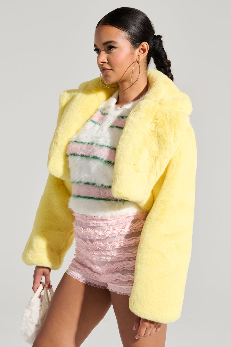 POPPY CROPPED FUR COAT IN YELLOW