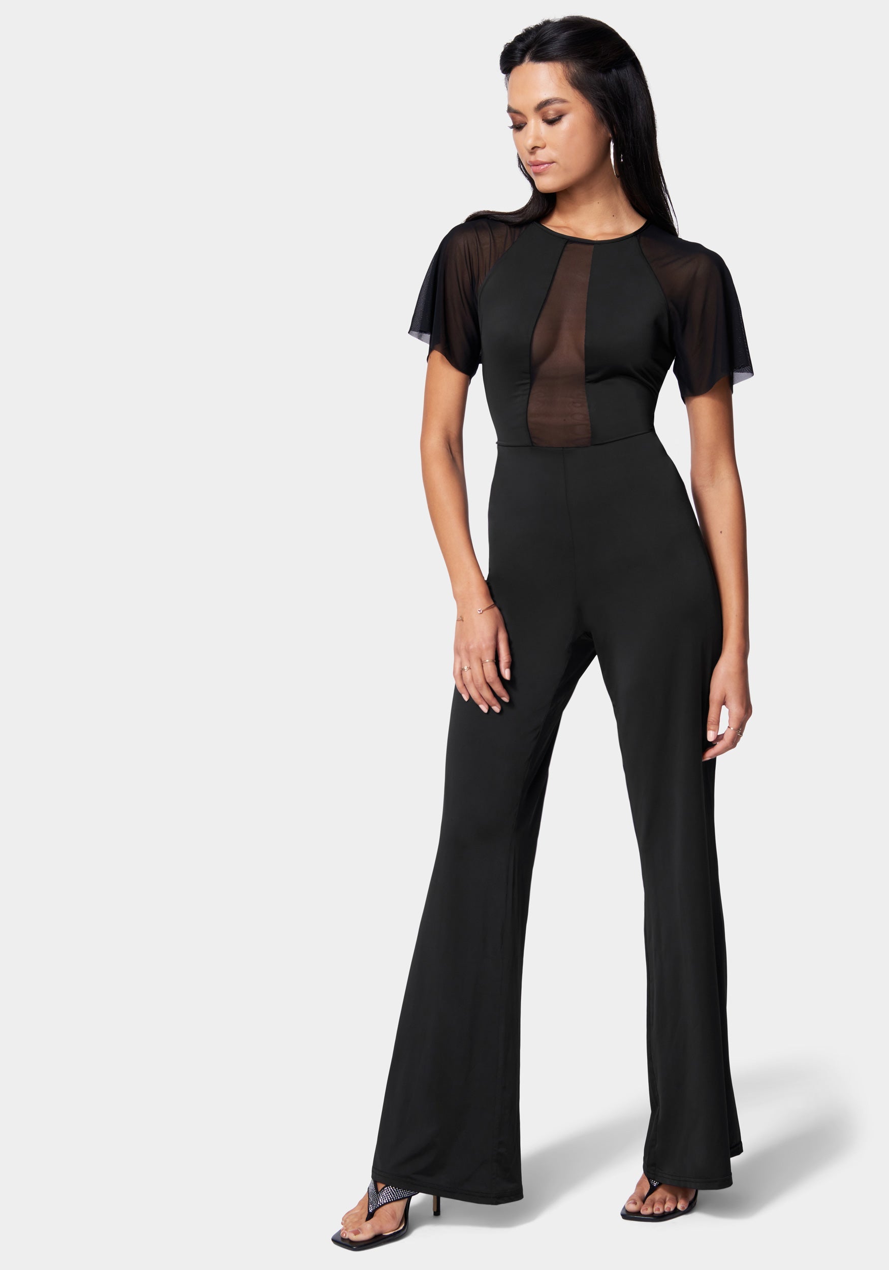 Mesh Detail Wide Leg Jumpsuit