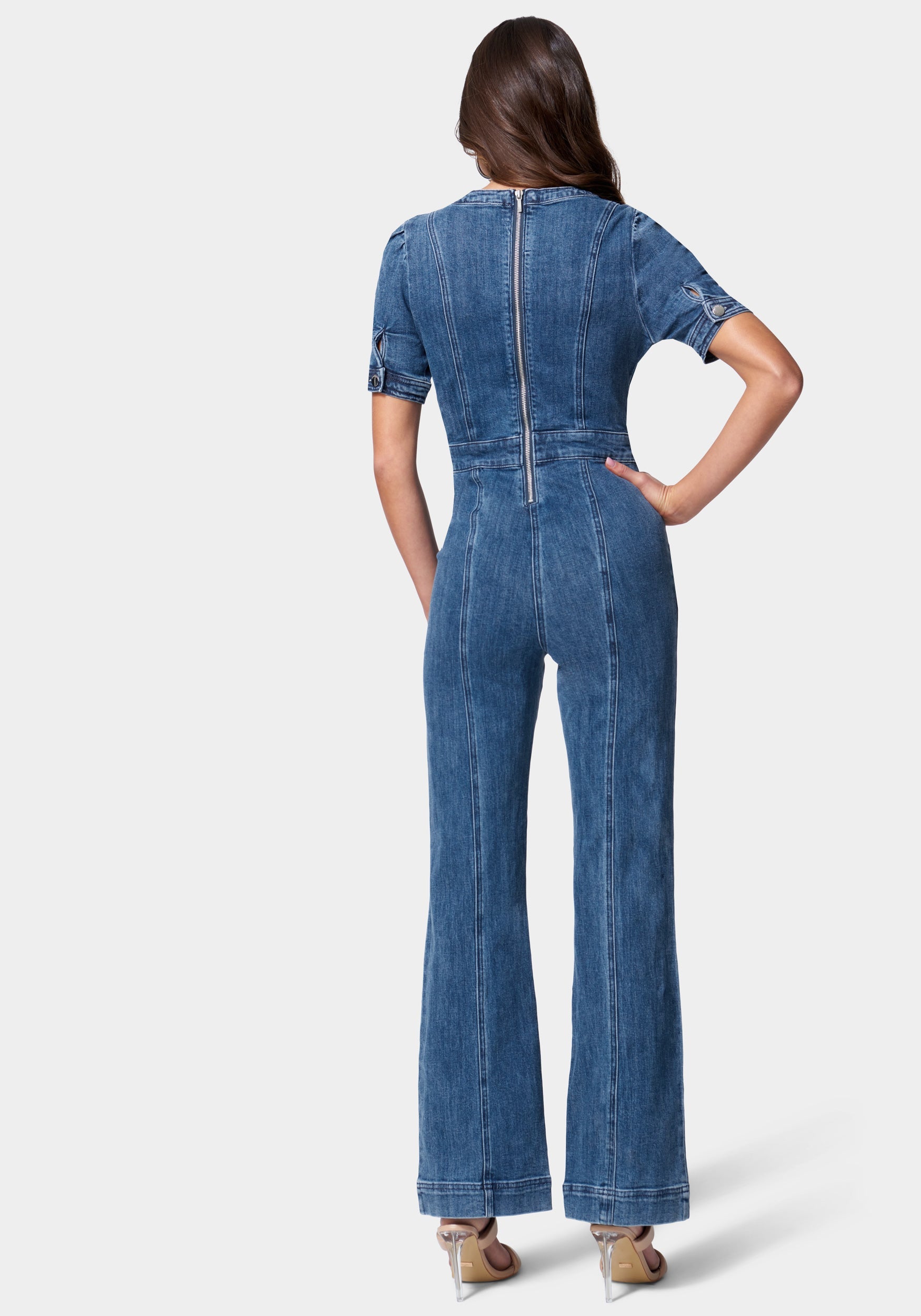 Puff Sleeve Wide Leg Denim Jumpsuit