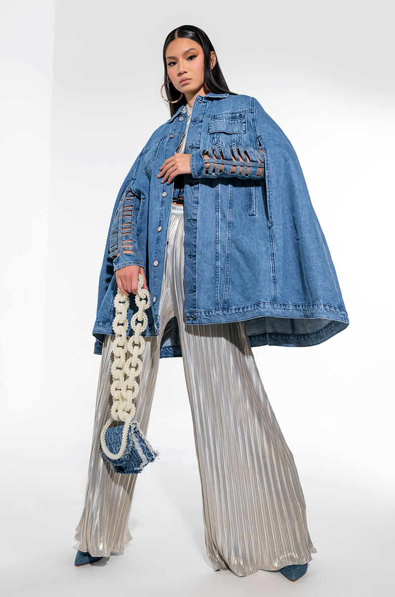 DON'T TALK LOUD DENIM TRENCH PONCHO