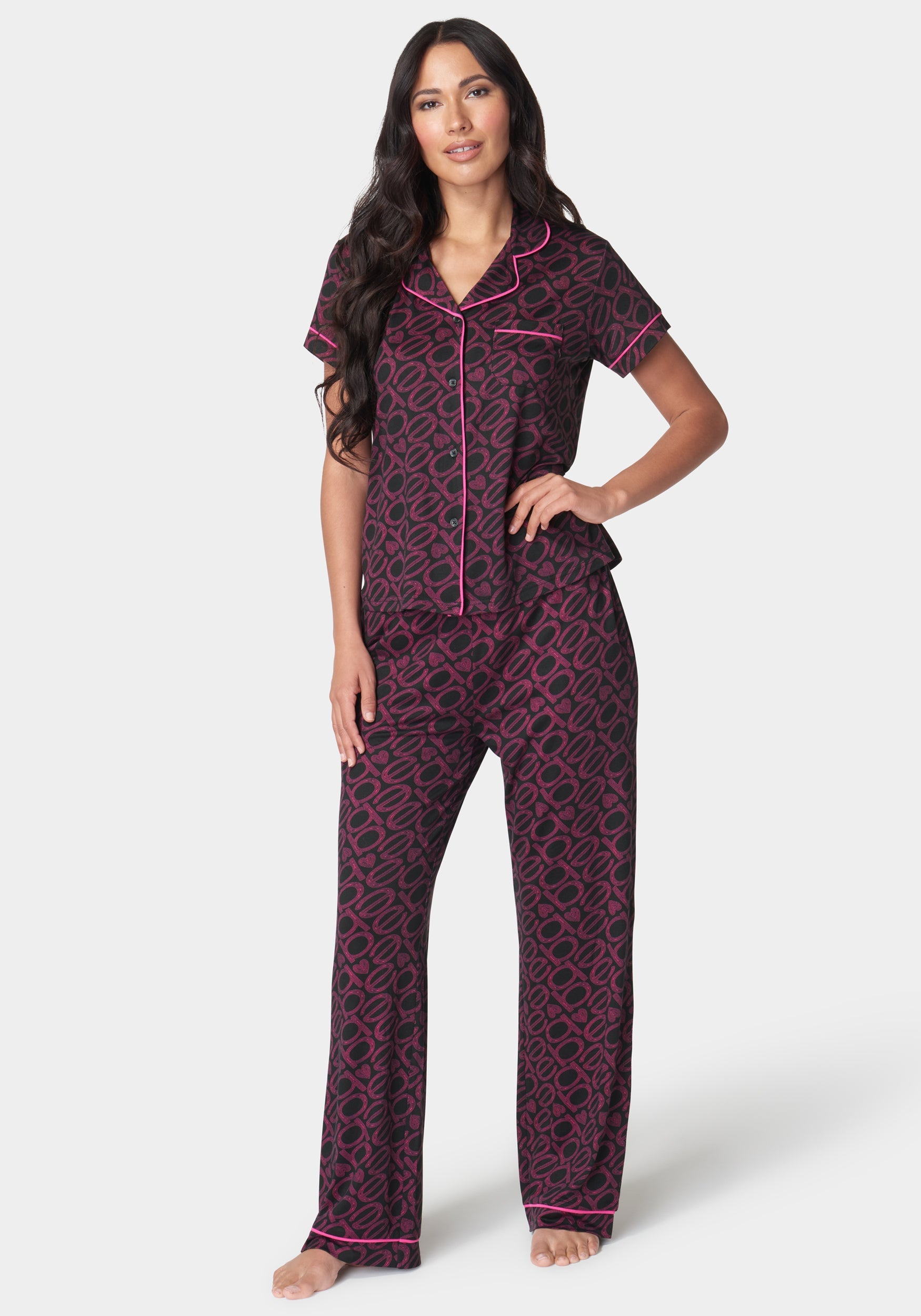 Printed Notch Collar Pant Set