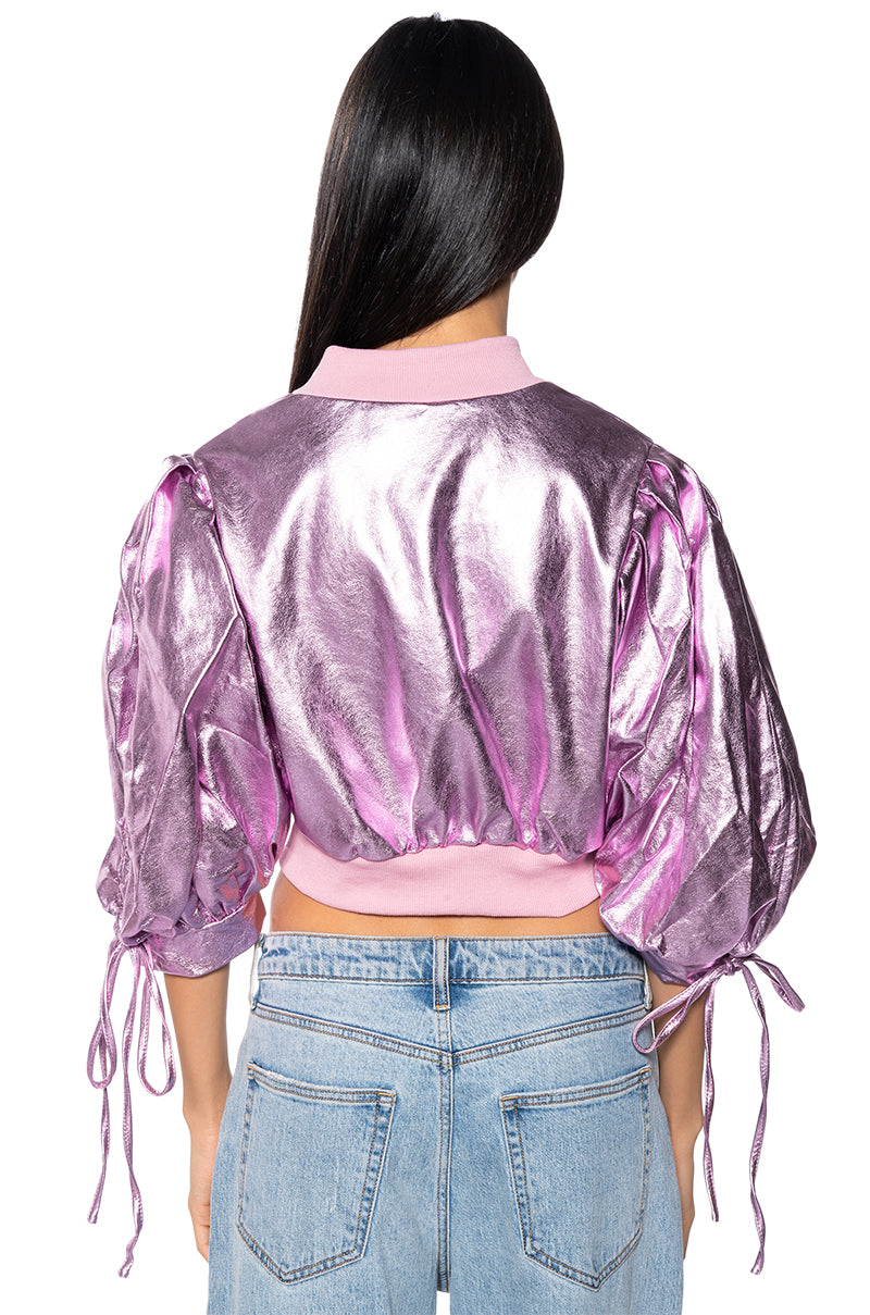 MON AMI METALLIC SHORT SLEEVE BOMBER