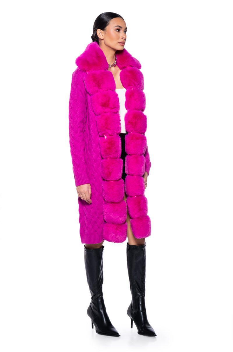 BABBS KNIT TRENCH WITH FAUX FUR LINING