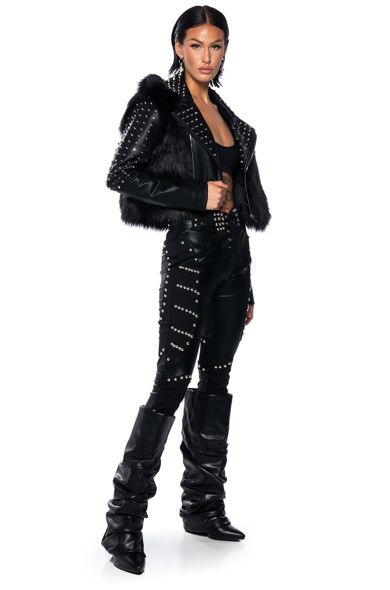 EMMS STUDDED FAUX FUR JACKET