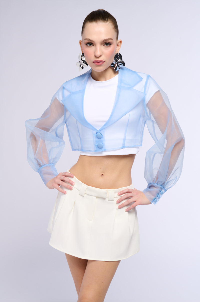 LIGHTWEIGHT MESH CROP BLAZER IN BLUE