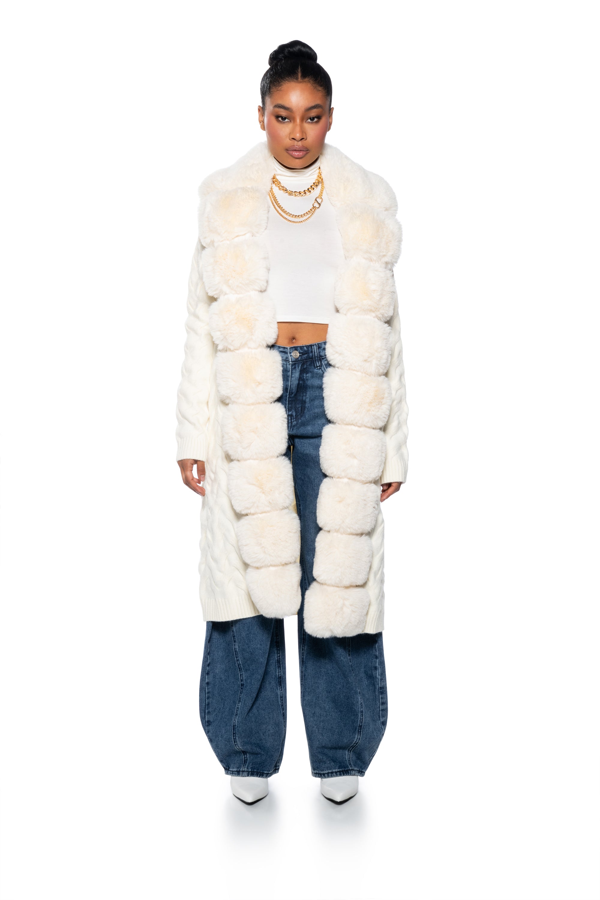 BABBS KNIT TRENCH WITH FAUX FUR LINING